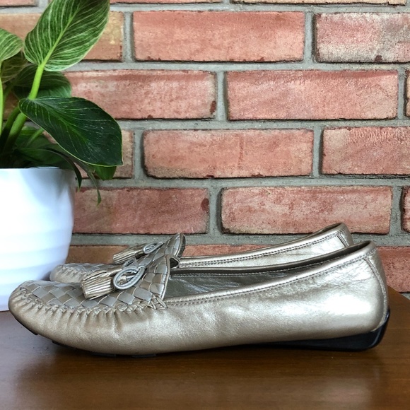Robert Zur Checker Style Metallic Driving Loafer in True Silver and True Gold - Picture 3 of 10